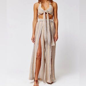 LISA MARIE FEENANDEZ LINEN STRIPE PANTS RESORT BEACH VACATION SIZE 0